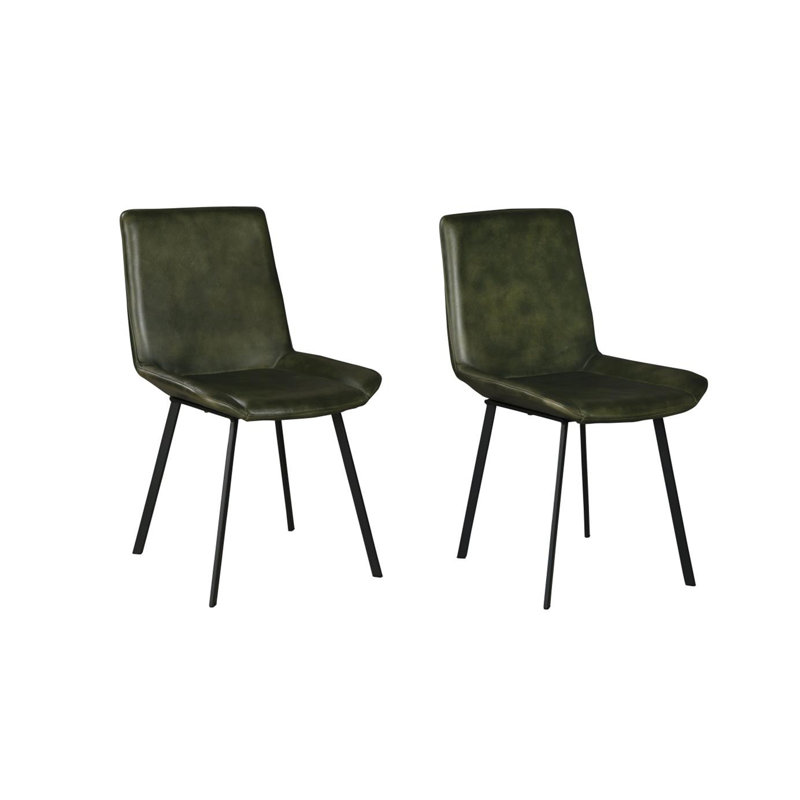Ensemble de 2 chaises de salle à manger Isha avec cuir de chèvre riche et fer noir, Vert