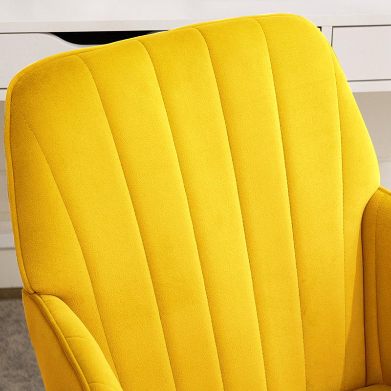 Chaise de bureau Ty avec coussin de soutien, base or brillant, velours d'apparence jaune vif dans un jaune éclatant, offrant une base confortable