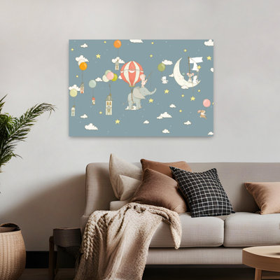 Affiche murale abstraite contemporaine rétro représentant un éléphant et des fleurs, représentant les amis du ciel magiques.