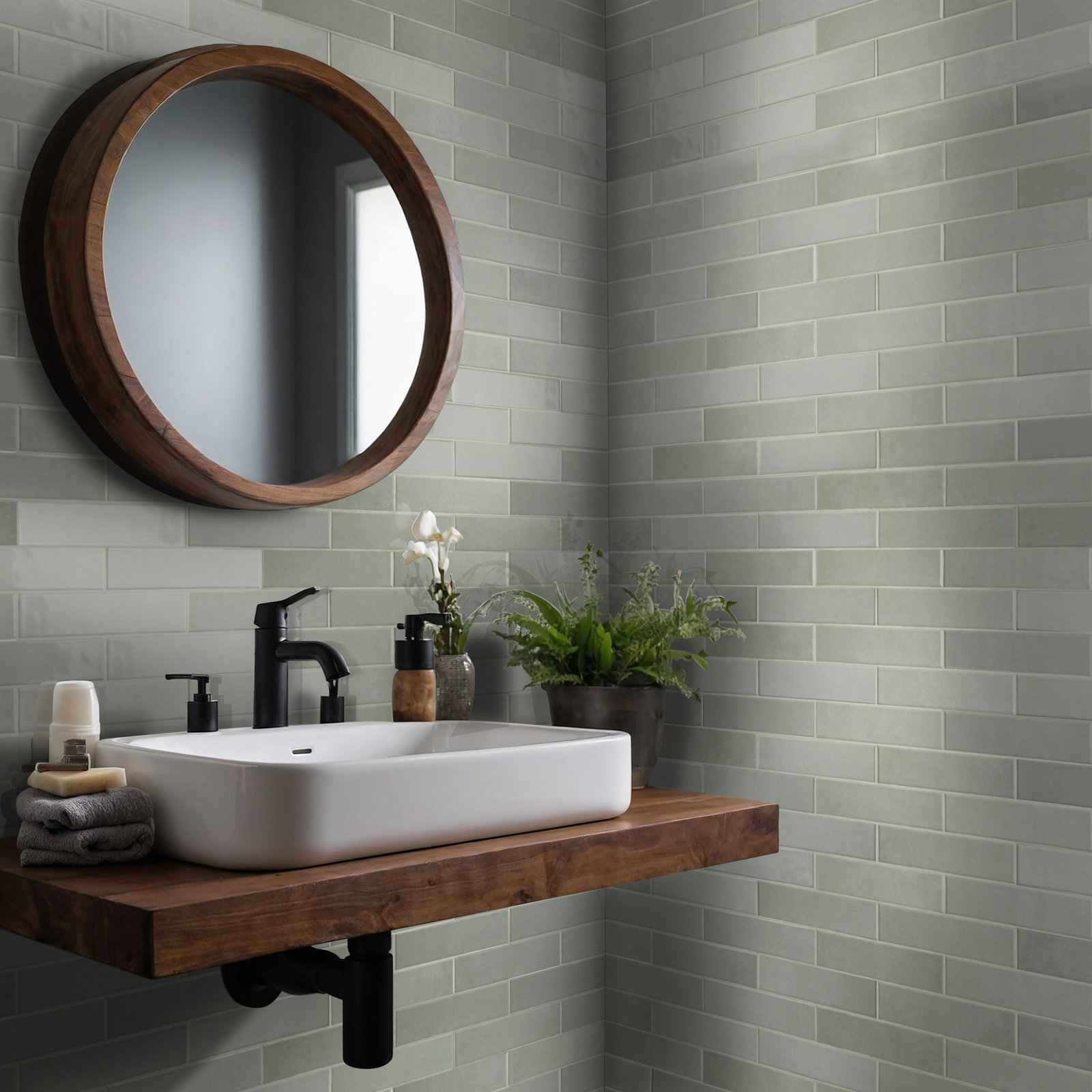 Renzo Glossy Ceramic Subway Wall Tile, Jade