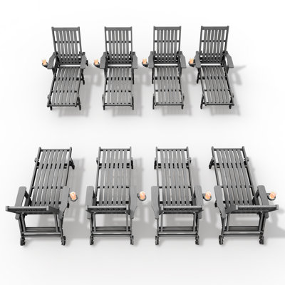 Dareona Pakkdiarie Outdoor HDPE Adjustable Reclining Chaise Lounge Chair With Wheels & Cup Holder (Set of 8)