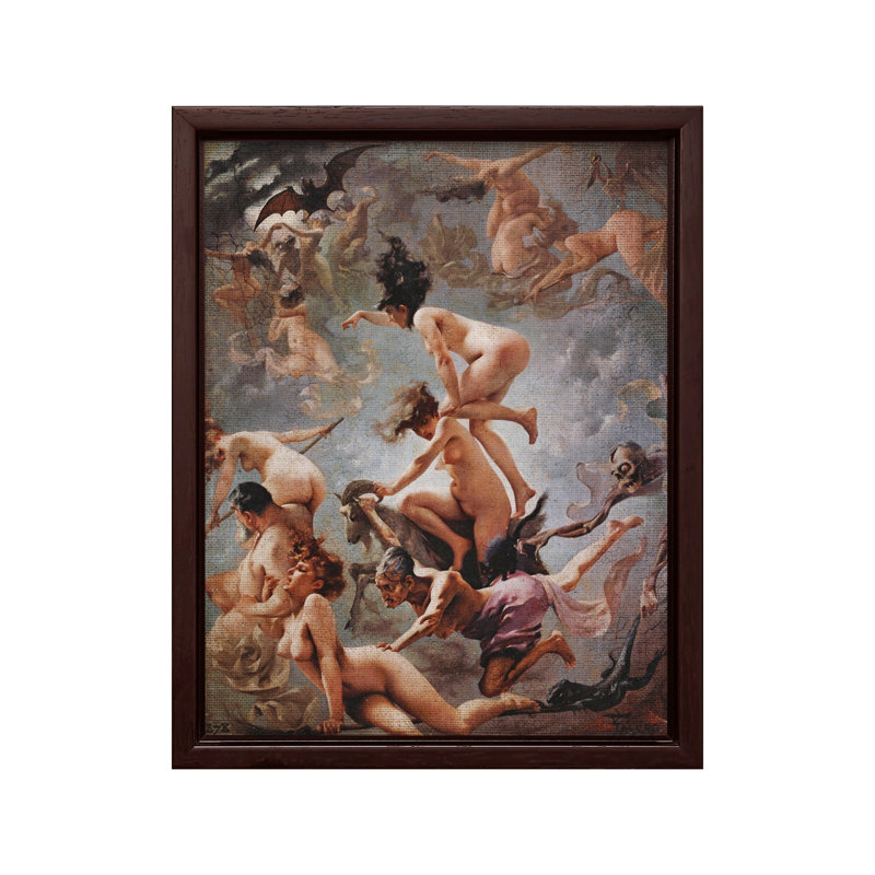 Sorcières qui vont au sabbat, Canevas, Encadrement brun, H 11 po x l 14 po