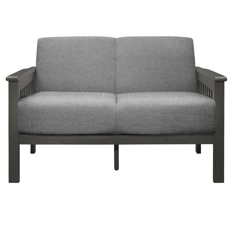 Salon classique gris avec structure en bois d'hévéa massif et rembourrage en tissu texturé avec accoudoirs à finition antique