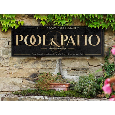 Signe de nom de famille pour piscine et patio personnalisé sur toile