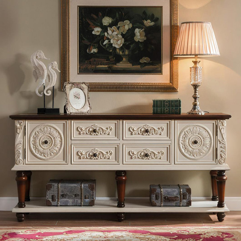 Console de style européen de luxe rétro, H 33,1 po x l 70,9 po x P 15,7 po, Brun / Beige