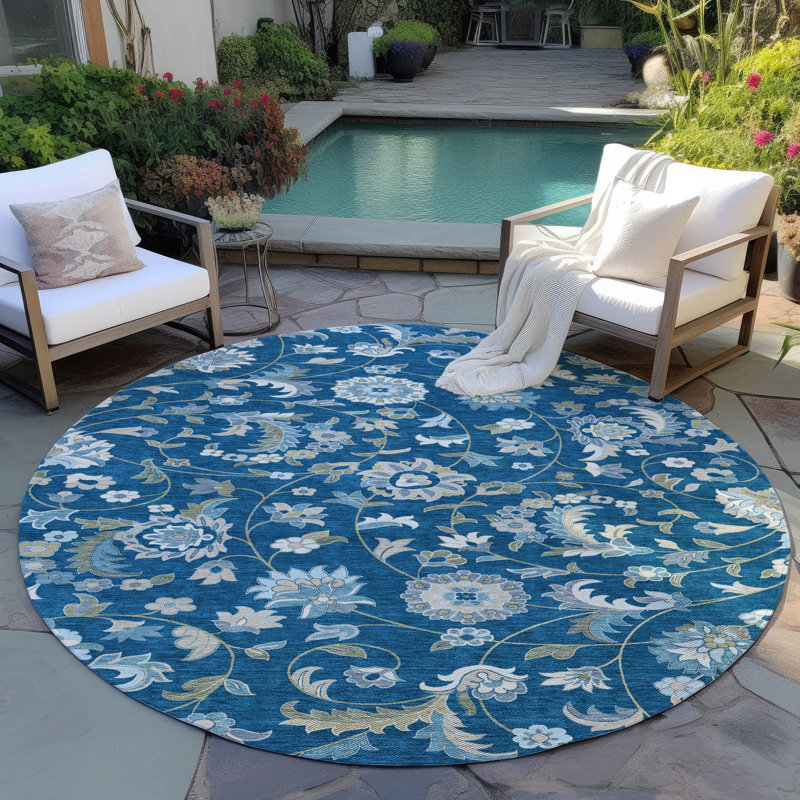 Tapis intérieur / extérieur bleu Aveline , 8 pi x 8 pi