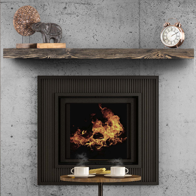 Cleamon Hand Carved Wood Mantel, Black, 54"