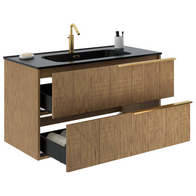 Meuble-lavabo mural simple cannelé de 40 po avec plateau en céramique et poignées Nora Geo