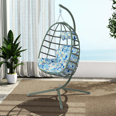 Balancelle suspendue en PE pour intérieur et extérieur avec support et coussin double lavable robuste pour patio