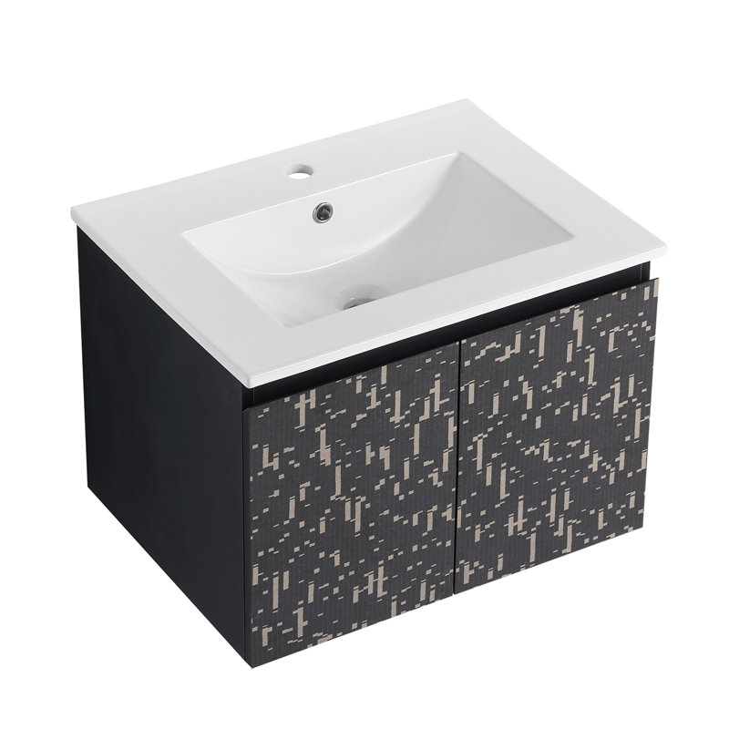 Meuble-lavabo flottant mural avec lavabo en céramique