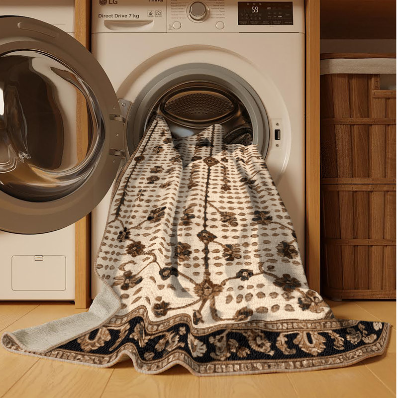 Tapis beige français lavable à la machine, Rectangulaire 2 pi x 3 pi