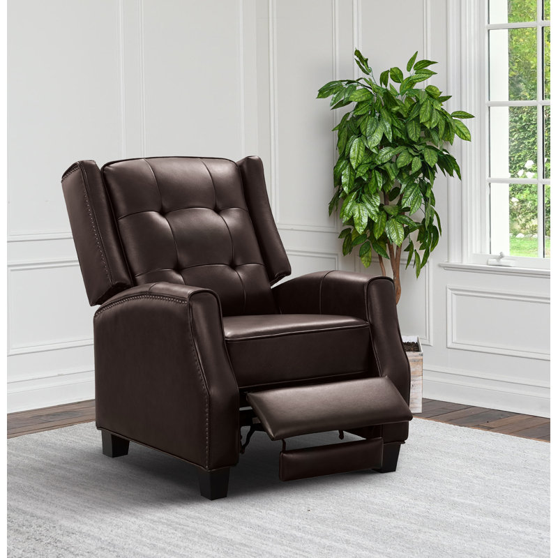 Fauteuil inclinable en cuir, bleu marine, Cuir véritable brun