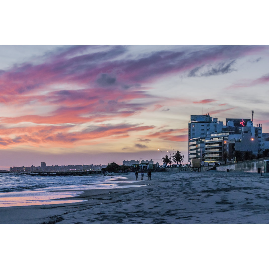 Sunset Scene At Beach - Wrapped Canvas Print