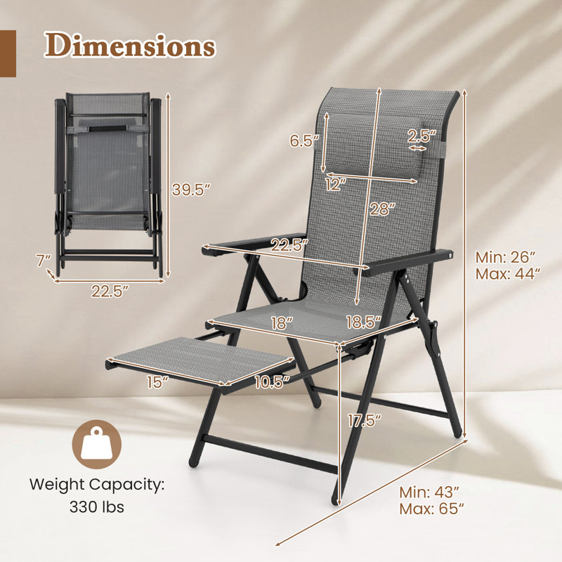 Ensemble de 4 chaises longues pliantes avec dossiers réglables à 10 niveaux, 4