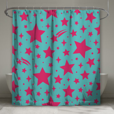 Rideaux de douche roses à motif d'étoiles roses sur sarcelle