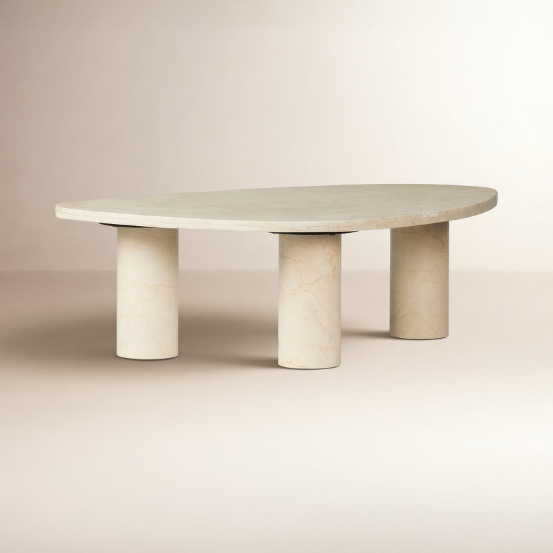 Moraga 3 Legs Coffee Table, 15" H x 48" L x 30" W, Cream Marble