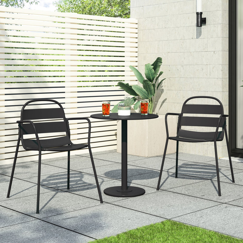 Outdoor Bistro In Matte Black Iron, Ideal For Entertaining Patio Iron With A Smooth Seating Surface Comfort