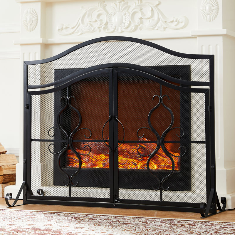 Pare-étincelles en fer noir lourd 2 portes 37,8 x 12,2 x 30,71 pouces