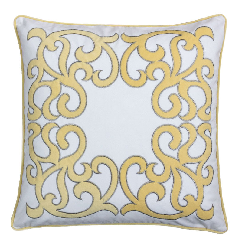  Applique Velvet Throw Pillow, Yellow