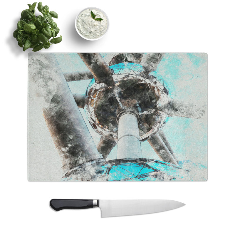 Atomium in Brussels Vol.2 Watercolour Chopping Board, 0.4cm H x 28.5cm W x 39cm L
