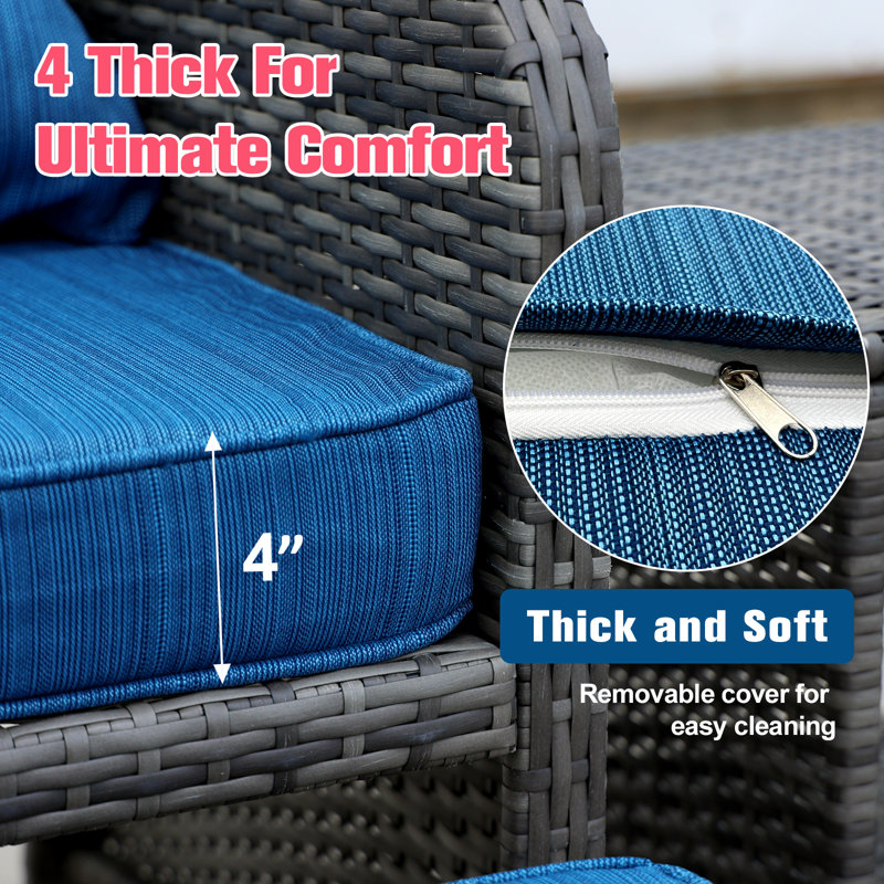 5 Pieces Wicker Patio Furniture Set, Outdoor Furniture With Sturdy Rust-Proof Frame, Comfortable Cushions With High-Density Sponge, Space-Saving Design With Ottoman Storage