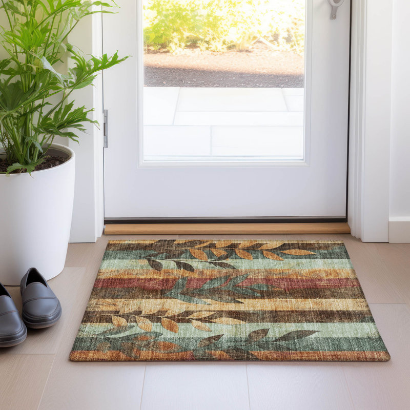 Machine Washable Indoor/Outdoor Xhevrie Wheat Rug, Rectangle 1'8" x 2'6"
