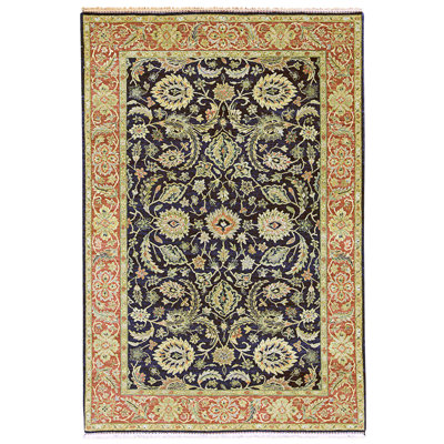 High-Quality Hand-Knotted Black And Rust Area Rug