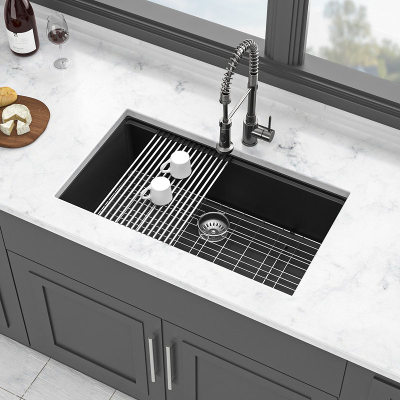 33X19" Black Quartz Composite Workstation Undermount Sink - High With Included Successes Kitchen Strong Achievements