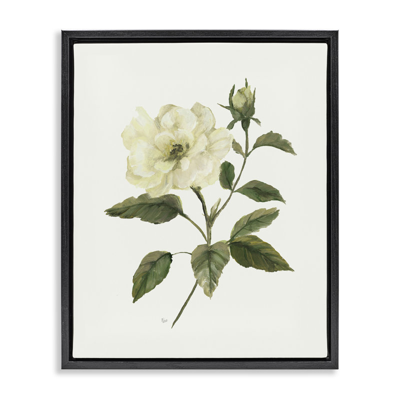 Cadre ivoire rose avec cadre flottant à feuillage vert, design par Nan, H 21 po x l 17 po, Cadre flottant noir de jais