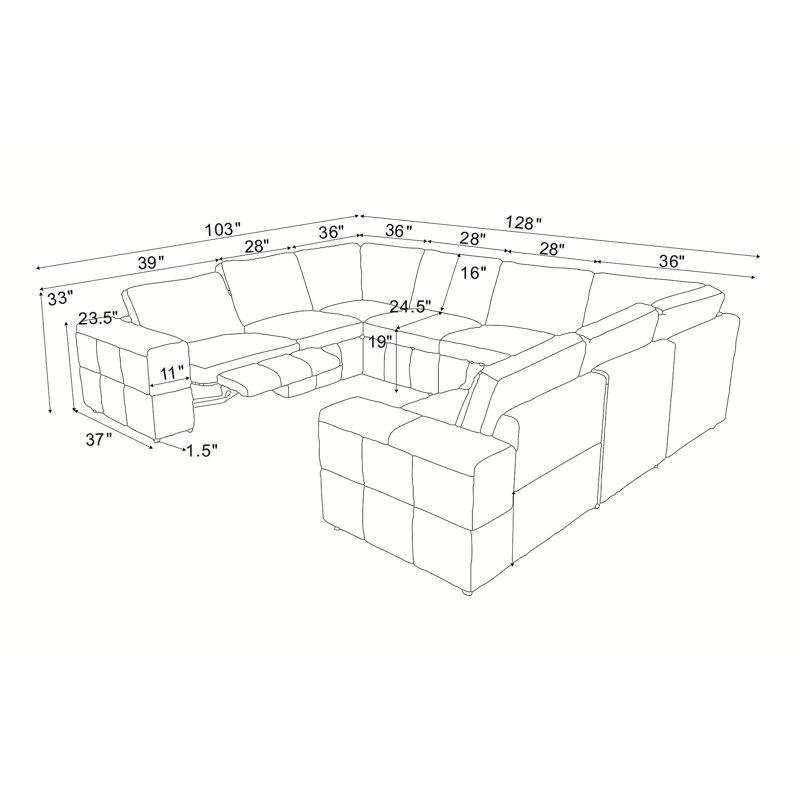 Canapé modulaire en cuir de première qualité avec accoudoirs assortis et deux sièges inclinables, Olive Green