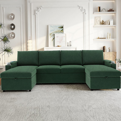 Canapé-lit modulaire convertible en forme de U avec méridiennes de rangement, porte-gobelets, ports USB, idéal pour les espaces de vie confortables