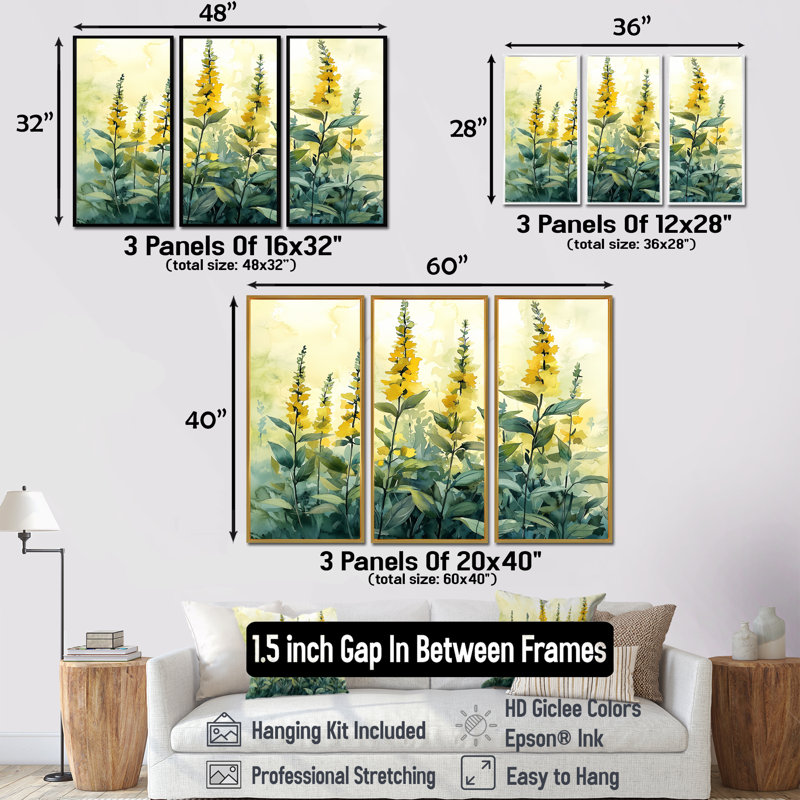 Herbes à la lumière du soleil de l'été IV - ensemble de 3 herbes, H 32 po x l 48 po, Impression encadrée sans passe-partout