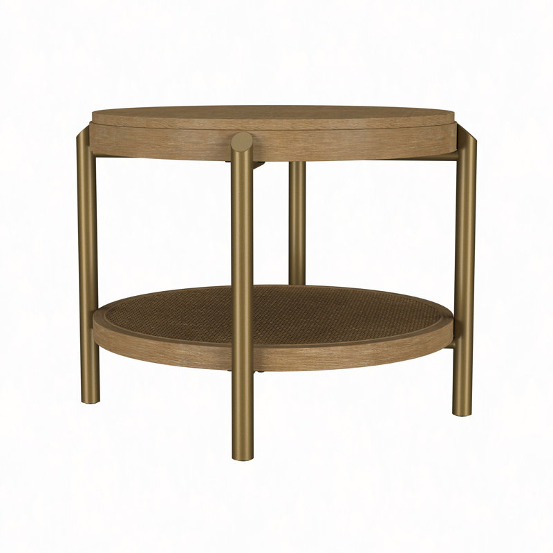 Table d'appoint ronde avec tablette de rangement, Sable