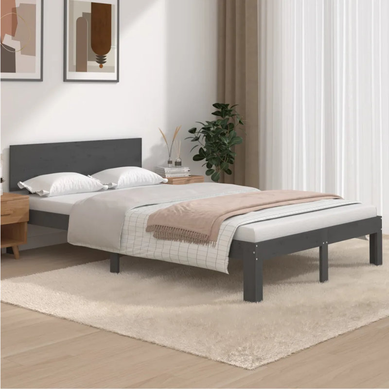 Bed Frame Solid Wood, Small Double (4'), white