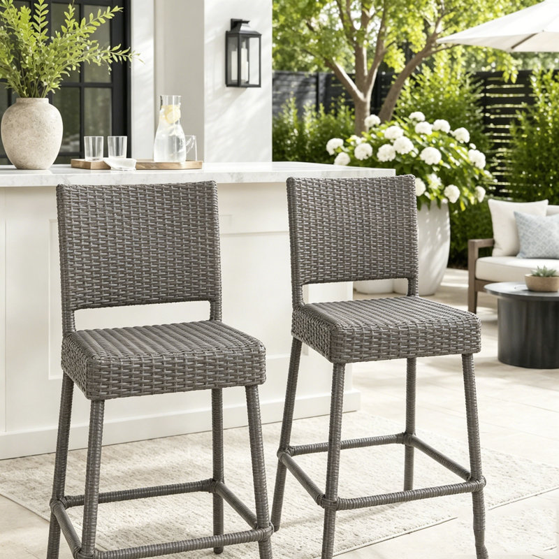 Ensemble de tabourets de bar 29 po en rotin PE sans accoudoirs, Grey