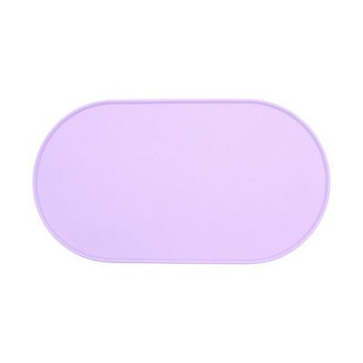 Pet Feeding Mat 17.9x9.8in Non-Slip Raised Edge Silicone Bowl Mat For Dogs Cats, Purple