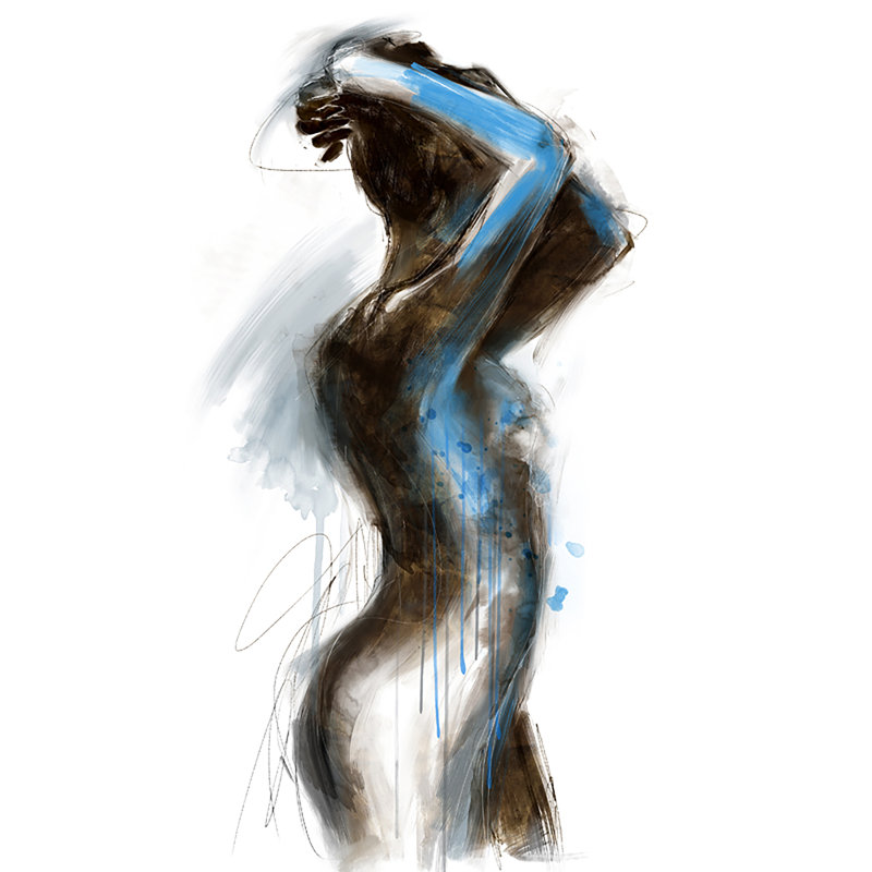 Femme de bleu II par Emma Brooks - Peinture, Image au pinceau gel, H 72 po x l 54 po x P 1,5 po