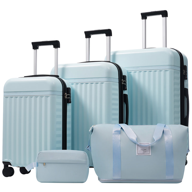 Ensemble de bagage 5 pièces, valise de transport rigide, bagage extensible avec sacs de voyage, roulettes, verrou TSA