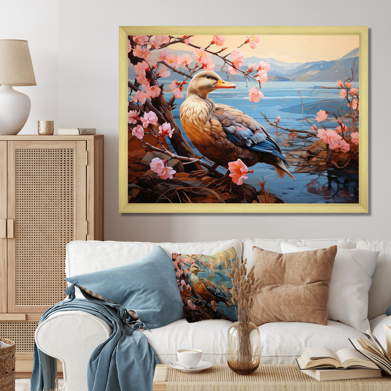 Duck Journey Pastoral - Animals Canvas Art Print, H 24 po x l 32 po x P 1 po, Encadrement doré