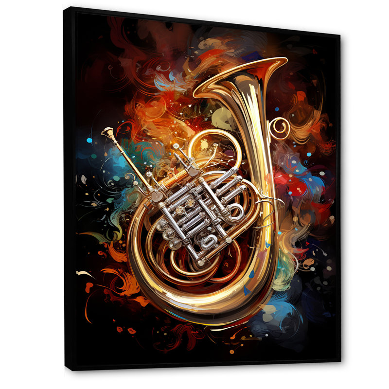 «French Horn Flourish Lustrous I», reproduction sur toile, Cadre flottant noir, H 32 po x l 16 po x P 1 po