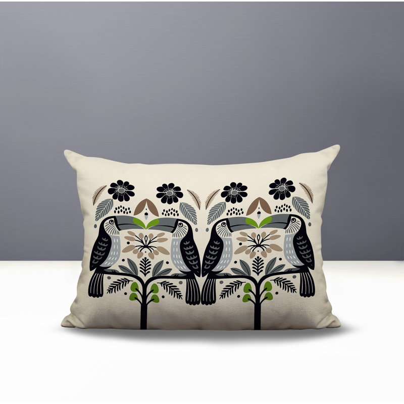 Oreiller rectangulaire réversible intérieur / extérieur Kuti Tucan, Oiseau gris, Rectangulaire H 18 po x l 25 po