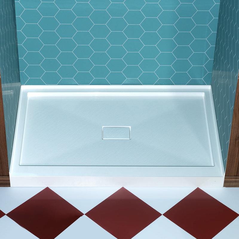 WOODBRIDGE 60 In. X 34 In. Solid Surface Shower Pan Base In White, Alcove Installation With Drain Options, Slip-Resistant & Mold-Resistant