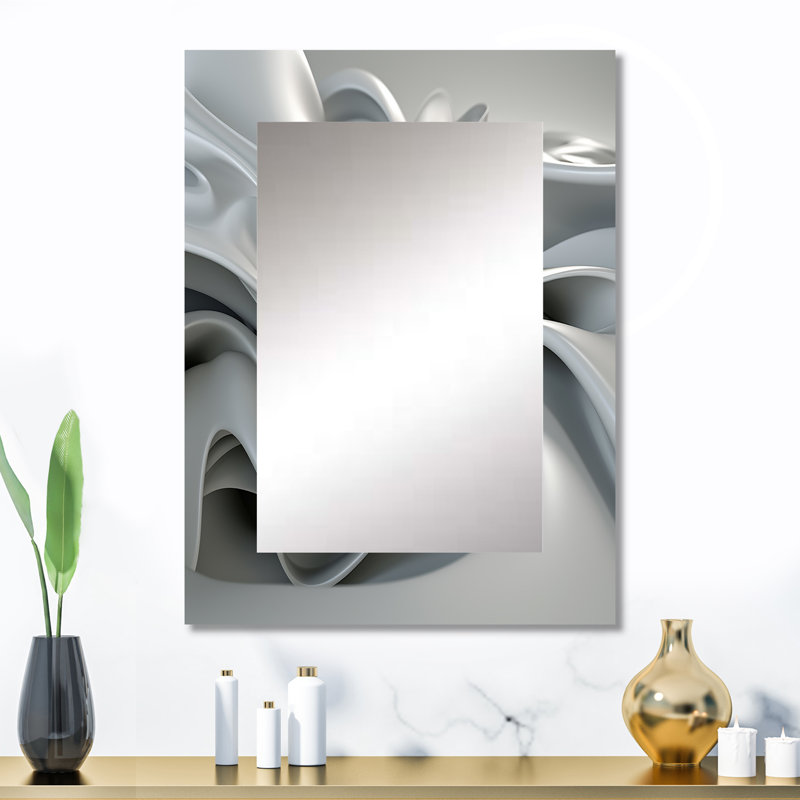 Gris infini ondulations - miroir décoratif de vagues, miroir mural moderne, impression d'art en métal, 32 po x 24 po