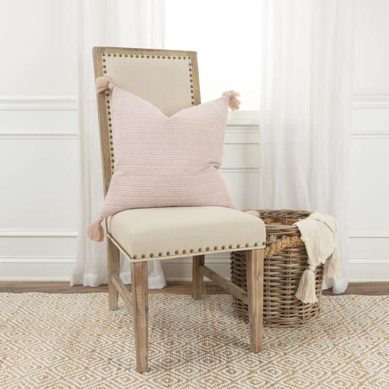 Blush Woven Cotton Throw Pillow with Tassels, 20" x 20"