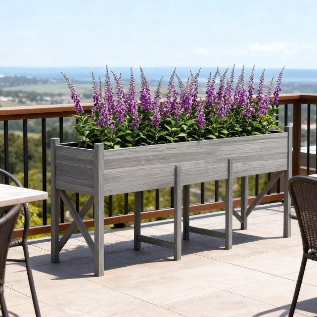 Large Elevated Planter Box,Wooden Raised Garden Bed With Legs,Bed Liner And Drain Holes