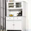 Buffet de cuisine 63,5 "avec huche, armoire de rangement pour garde-manger avec 4 tablettes, tiroirs, portes en verre encadrées, comptoir à micro-ondes ouvert