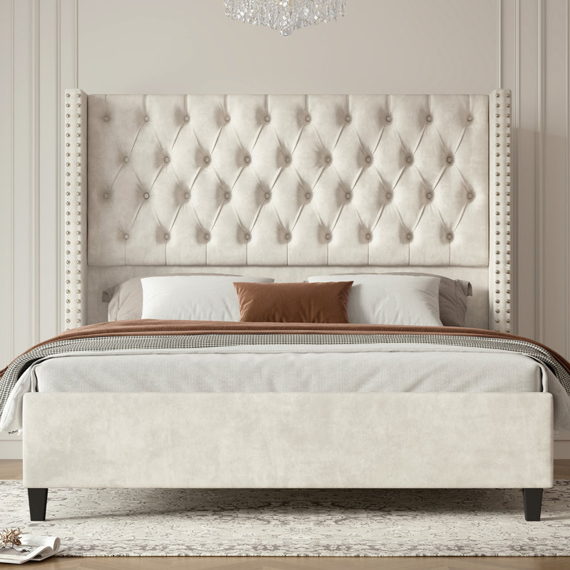 Dillwyn Upholstered Wingback Bed, Queen, Cream