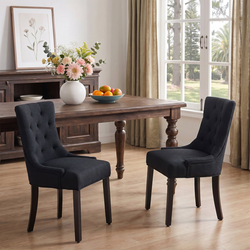 Chaise de salle à manger capitonnée Modern, Black, Noir