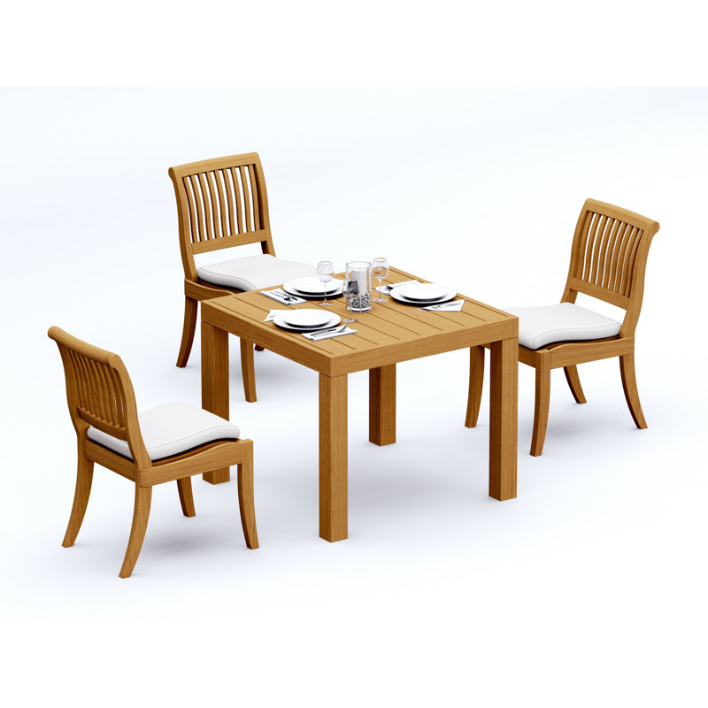 2 Seats 3 Pcs Grade-A Teak Wood Dining Set: 36" Square Table And 2 Arbor Stacking Armless Chairs #11AB0800, 3