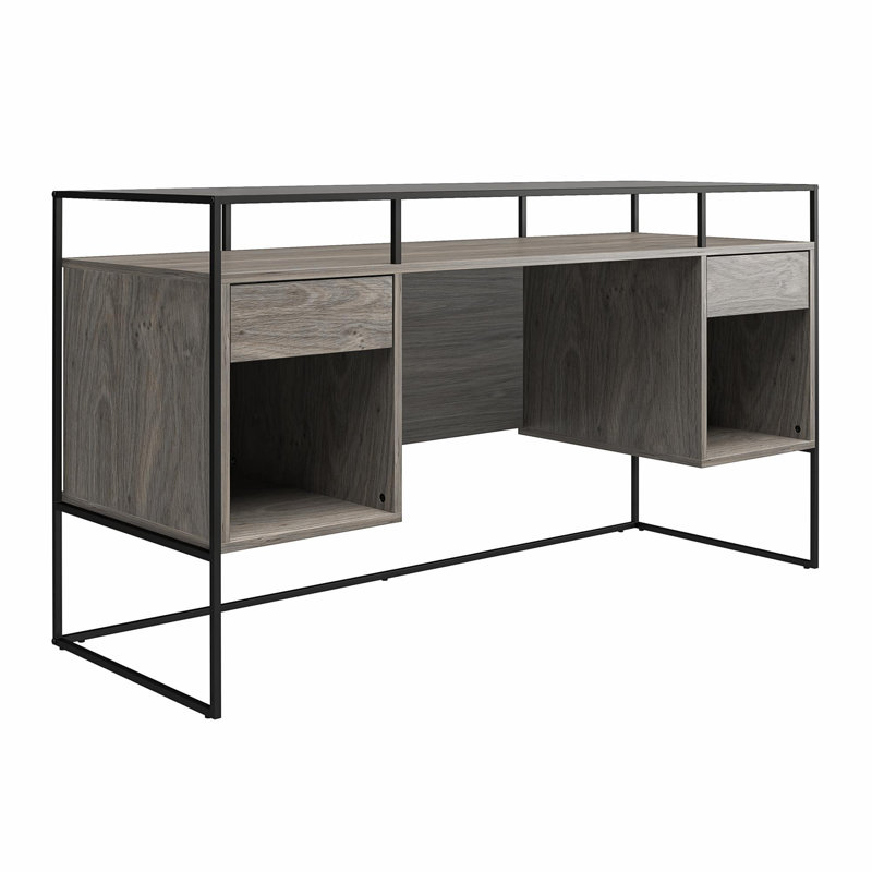 Arreonna 139.7Cm W Rectangle Computer Desk with Cabinet, Grey Oak